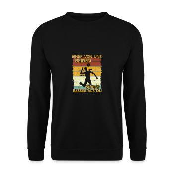 Einer von uns beiden spielt besser als Volleyball - Unisex Pullover - Schwarz - Vorne - Alina (178cm) & Michal (187cm)