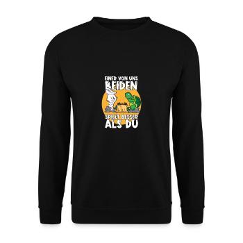 Einer von uns beiden spielt besser als du Schach - Unisex Pullover - Schwarz - Vorne - Alina (178cm) & Michal (187cm)