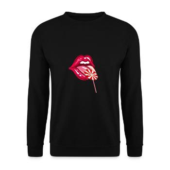 Rote Lippen Lollipop Lolipop Rote Lippen - Unisex Pullover - Schwarz - Vorne - Alina (178cm) & Michal (187cm)