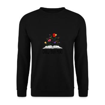 Buchen Sie mit Blumen Bienen und Schmetterlinge - Wachsen Sie Ihre - Unisex Pullover - Schwarz - Vorne - Alina (178cm) & Michal (187cm)