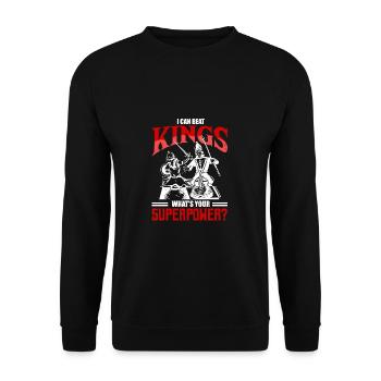 I Can Beat Kings What's Your Superpower Schach - Unisex Pullover - Schwarz - Vorne - Alina (178cm) & Michal (187cm)