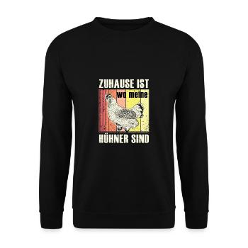 Zuhause ist wo meine Hühner sind, Hühnerliebhaber - Unisex Pullover - Schwarz - Vorne - Alina (178cm) & Michal (187cm)