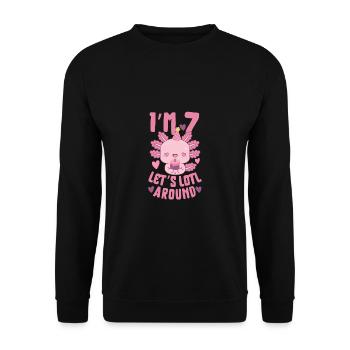 Axolotl Geburtstagsfeier - Unisex Pullover - Schwarz - Vorne - Alina (178cm) & Michal (187cm)