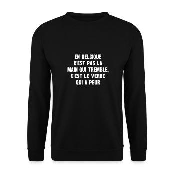 en belgique c'est pas la main qui tremble - Sweat-shirt Unisexe - noir - Devant - Alina (178cm) & Michal (187cm)