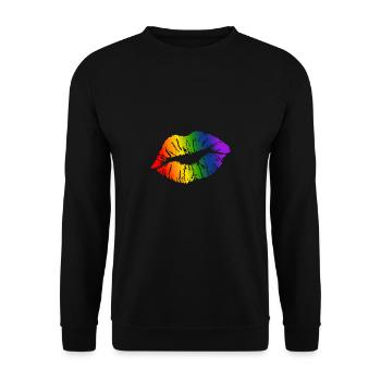 LGBT Kiss Gay Pride Love Rainbow CSD - Unisex Sweatshirt - black - Front - Alina (178cm) & Michal (187cm)