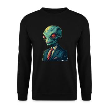 Alien im Anzug - Unisex Pullover - Schwarz - Vorne - Alina (178cm) & Michal (187cm)