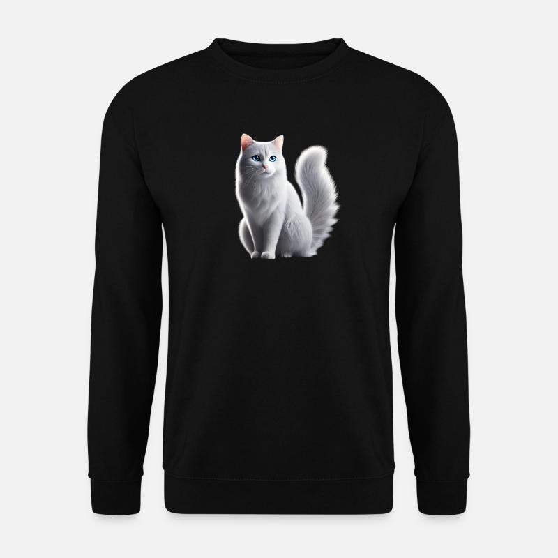 Cat White Blue Eyes - Unisex Sweatshirt - black