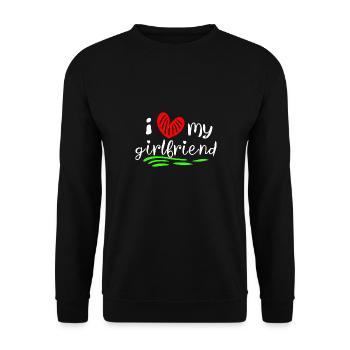 I Love My Girlfriend: Liebe zeigen - Unisex Pullover - Schwarz - Vorne - Alina (178cm) & Michal (187cm)