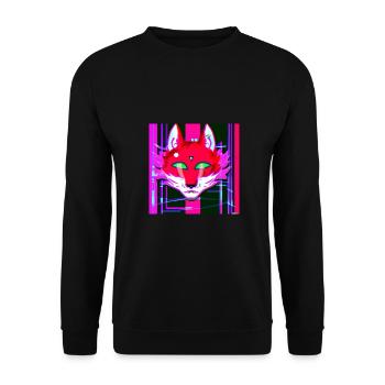 Kitsun Vaporwave Japanische Kami Vaporwave Kitsune - Unisex Pullover - Schwarz - Vorne - Alina (178cm) & Michal (187cm)