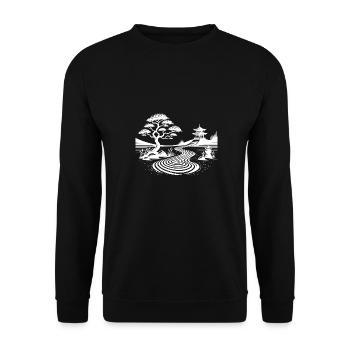 Geometric landscape with traditional temple - Unisex Sweatshirt - black - Front - Alina (178cm) & Michal (187cm)