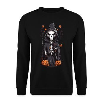 Creepy Halloween Grim Reaper Skeleton Design - Unisex Sweatshirt - black - Front - Alina (178cm) & Michal (187cm)