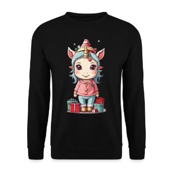 Weihnachtliches Einhorn Glück Zauber im Winter - Unisex Pullover - Schwarz - Vorne - Alina (178cm) & Michal (187cm)