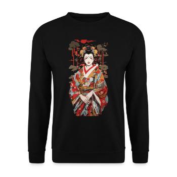 Geisha Kunst Japan Retro Stil - Unisex Pullover - Schwarz - Vorne - Alina (178cm) & Michal (187cm)