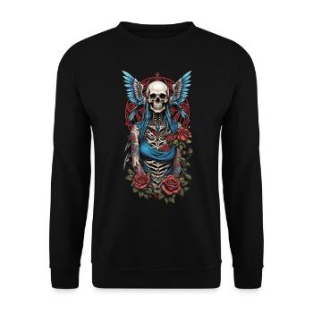 Angel Skull - Unisex Pullover - Schwarz - Vorne - Alina (178cm) & Michal (187cm)