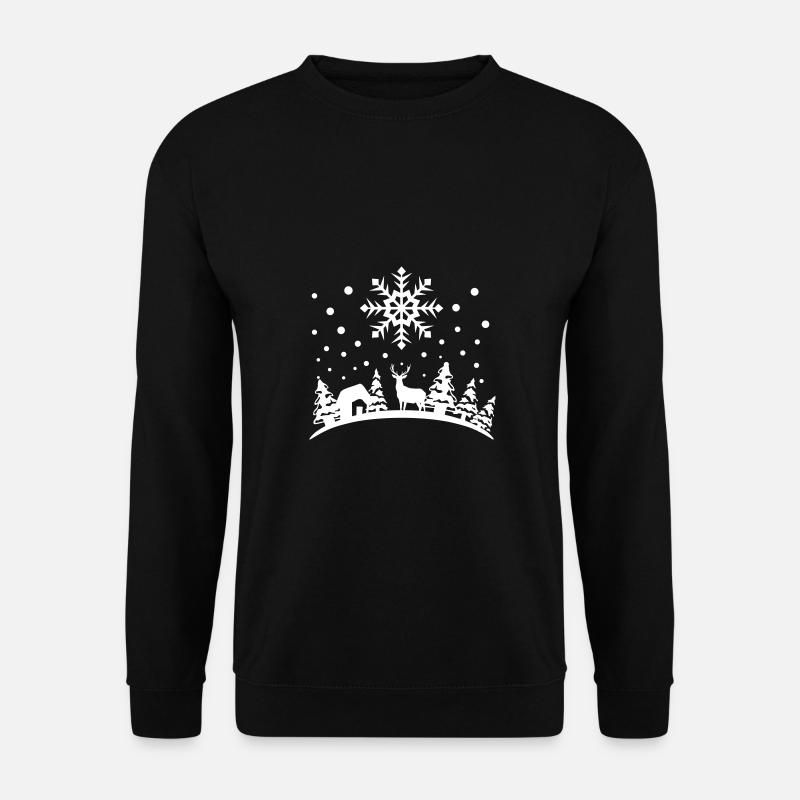 Winter - Hirsch, Wald, Haus und Schnee - Unisex Pullover - Schwarz