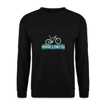 Niemals Radlos - Bikermotiv lustiger Bikerspruch - Unisex Pullover - Schwarz - Vorne - Alina (178cm) & Michal (187cm)