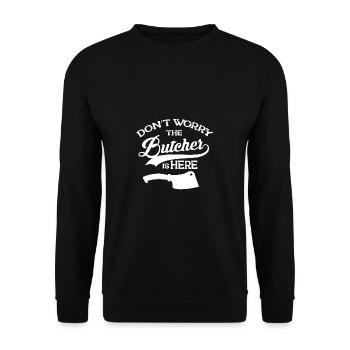 Metzger Fleischer Sprücher I Metzgerei - Unisex Pullover - Schwarz - Vorne - Alina (178cm) & Michal (187cm)