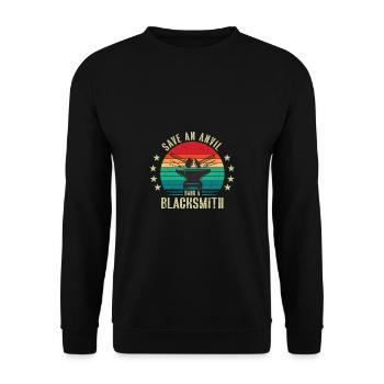 Lustiger Schmied Spruch & Schmieden - Unisex Pullover - Schwarz - Vorne - Alina (178cm) & Michal (187cm)