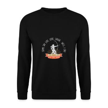 Lustiger Bogensport Spruch Bogenschießen - Unisex Pullover - Schwarz - Vorne - Alina (178cm) & Michal (187cm)