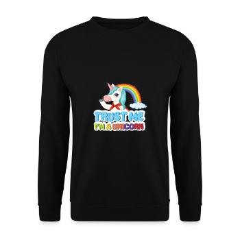 Lustiger Einhorn Spruch I Einhörner - Unisex Pullover - Schwarz - Vorne - Alina (178cm) & Michal (187cm)