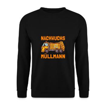 Nachwuchs Müllmann Müllwagen - Unisex Pullover - Schwarz - Vorne - Alina (178cm) & Michal (187cm)
