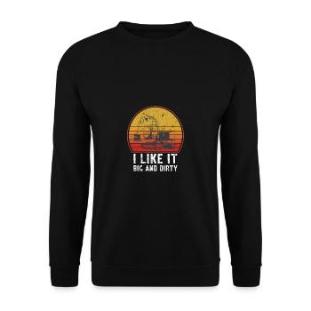 Lustiger Bagger Spruch für Baggerfahrer - Unisex Pullover - Schwarz - Vorne - Alina (178cm) & Michal (187cm)