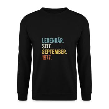 45 Jahre Legendär Seit September 1977 45. - Unisex Pullover - Schwarz - Vorne - Alina (178cm) & Michal (187cm)