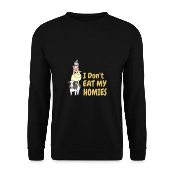 I Don't Eat My Homies Tierschutz Veganer - Unisex Pullover - Schwarz - Vorne - Alina (178cm) & Michal (187cm)