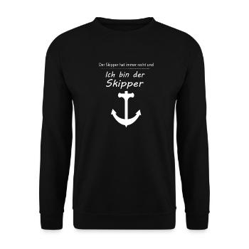 Der Skipper hat immer Recht, Lustiger Segel Spruch - Unisex Pullover - Schwarz - Vorne - Alina (178cm) & Michal (187cm)