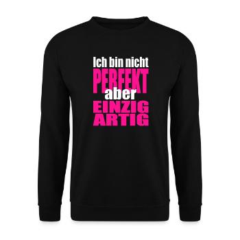 Nicht perfekt, einzigartig in Pink - Unisex Pullover - Schwarz - Vorne - Alina (178cm) & Michal (187cm)