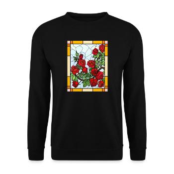 Glasmalerei Rosen - Unisex Pullover - Schwarz - Vorne - Alina (178cm) & Michal (187cm)