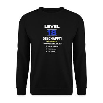 Level 18 - 18. Geburtstag Gaming lustiges Geschenk - Unisex Pullover - Schwarz - Vorne - Alina (178cm) & Michal (187cm)