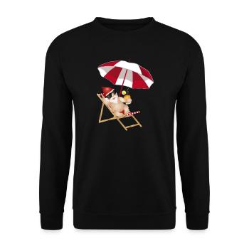 cooler Gartenzwerg im Liegestuhl am Strand - Unisex Pullover - Schwarz - Vorne - Alina (178cm) & Michal (187cm)