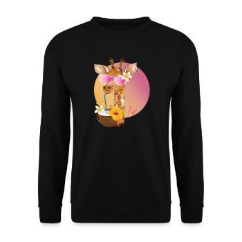 coole Giraffe mit Sonnenbrille genießt den Sommer - Unisex Pullover - Schwarz - Vorne - Alina (178cm) & Michal (187cm)