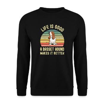 Hund Basset Hound - Unisex Pullover - Schwarz - Vorne - Alina (178cm) & Michal (187cm)