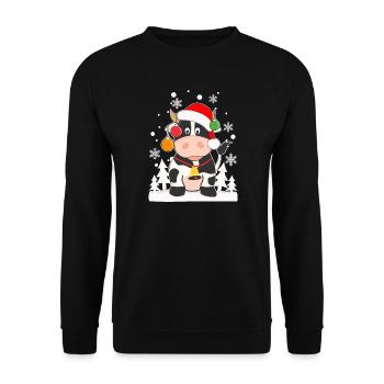 Lustige Kuh Schneeflocken Weihnachtsbaumkugeln - Unisex Pullover - Schwarz - Vorne - Alina (178cm) & Michal (187cm)