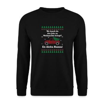 Wa hosch du des Johr zu Weihnachta kriegt? - Unisex Pullover - Schwarz - Vorne - Alina (178cm) & Michal (187cm)