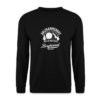 Salzkammergut Wildnissee Bergsee Naturmotiv - Unisex Pullover - Schwarz - Vorne - Alina (178cm) & Michal (187cm)