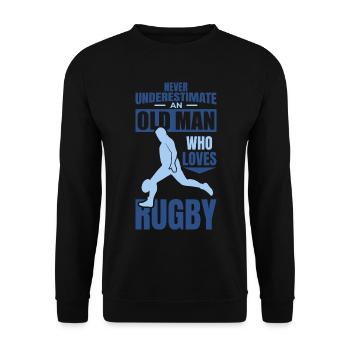 Unterschätze nie alte Rugbyspieler - Unisex Pullover - Schwarz - Vorne - Alina (178cm) & Michal (187cm)