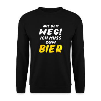 Aus dem Weg ich muss zum Bier Herrentag Design - Unisex Pullover - Schwarz - Vorne - Alina (178cm) & Michal (187cm)