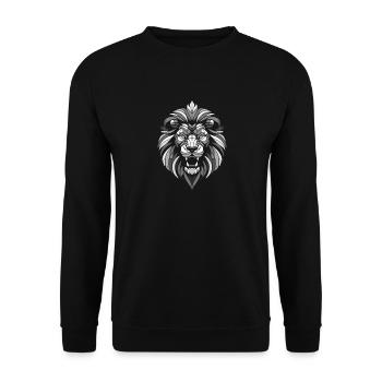 Geometrische Muster mit schwarzem und weißem Löwenkopf - Unisex Pullover - Schwarz - Vorne - Alina (178cm) & Michal (187cm)