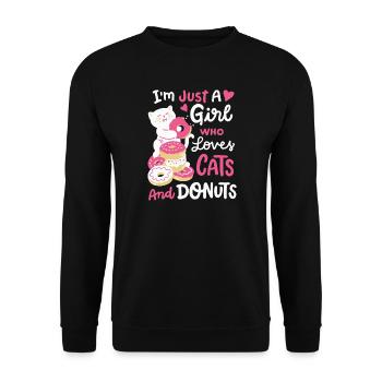 Donut und Katzenliebhaber - Unisex Pullover - Schwarz - Vorne - Alina (178cm) & Michal (187cm)