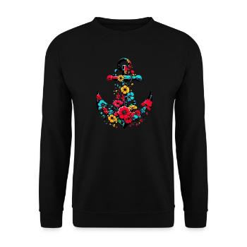 Une ancre avec des fleurs - Sweat-shirt Unisexe - noir - Devant - Alina (178cm) & Michal (187cm)