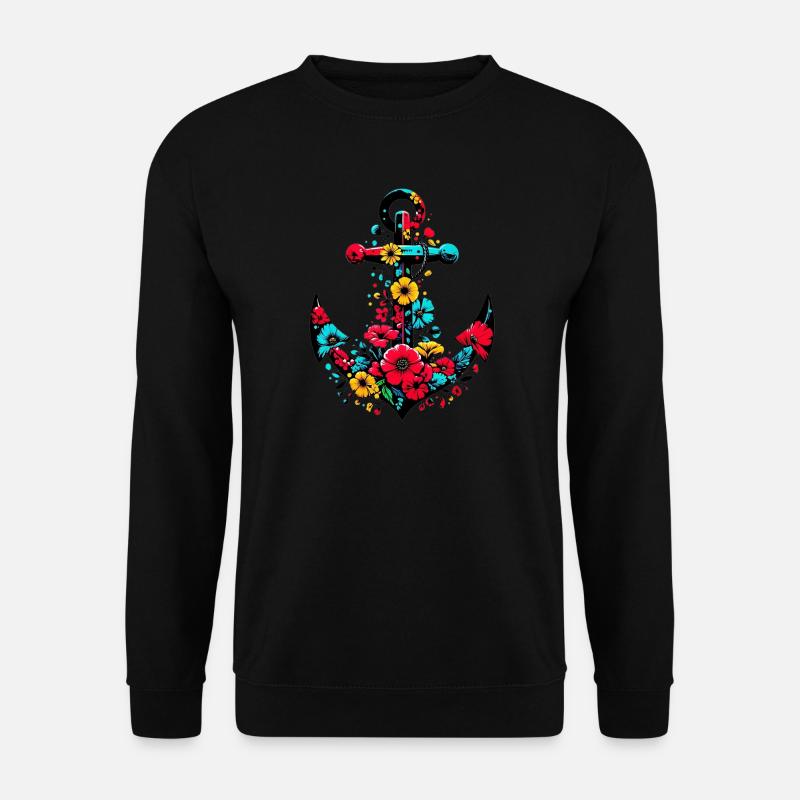 Une ancre avec des fleurs - Sweat-shirt Unisexe - noir