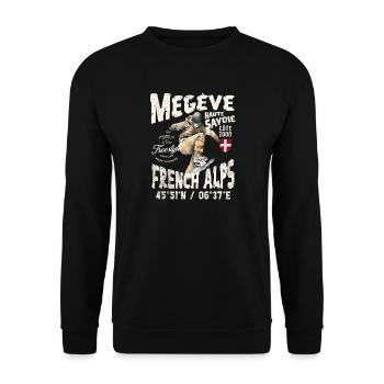 Vintage Französische Alpen Skateboarder Design - Unisex Pullover - Schwarz - Vorne - Alina (178cm) & Michal (187cm)