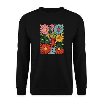 Lebendige blumige Explosion - Unisex Pullover - Schwarz - Vorne - Alina (178cm) & Michal (187cm)