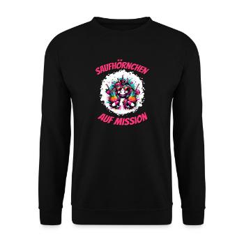 Malle Shirt Saufurlaub Einhorn Saufhörnchen Party - Unisex Pullover - Schwarz - Vorne - Alina (178cm) & Michal (187cm)