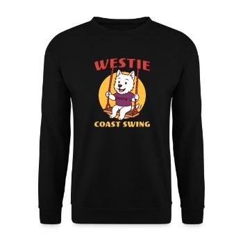 West Highland White Terrier dog on a swing - Unisex Sweatshirt - black - Front - Alina (178cm) & Michal (187cm)