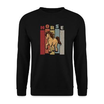 Pferd Motiv Pferdemotiv Retro Vintage Look Horse - Unisex Pullover - Schwarz - Vorne - Alina (178cm) & Michal (187cm)