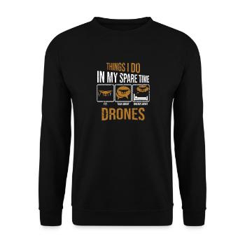 Things I do in my spare time drones Drohnen Pilot - Unisex Pullover - Schwarz - Vorne - Alina (178cm) & Michal (187cm)